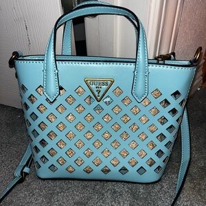 Guess Light Blue Mini Bag with Gold Accents